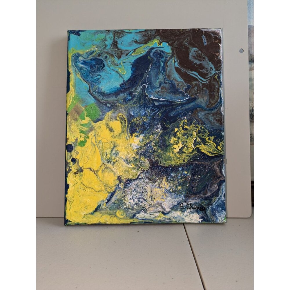 Abstract Acrylic Pour Painting On Canvas